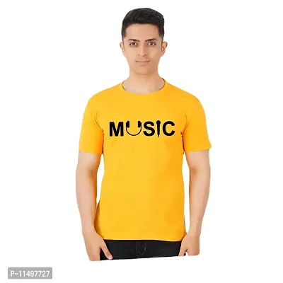 VINTAGE DREAM AND DEVICE OF LEAF Men's Cotton Regular Fit Half Sleeve Music 2Printed Casual Tshirt (Yellow, Size M) -Packof1