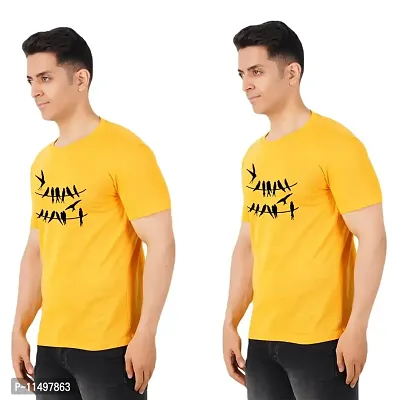 VINTAGE DREAM AND DEVICE OF LEAF Men's Cotton Regular Fit Half Sleeve Birds Printed Casual Tshirt (Yellow, Size M) -Packof2