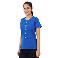 VINTAGE DREAM AND DEVICE OF LEAF Women's Cotton Regular Fit Half Sleeve Bekind to All Printed Casual Tshirt (Blue, Size L)-thumb3