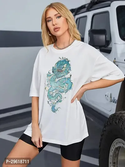 Elegant White Cotton Blend Printed Tshirt For Women-thumb0