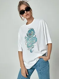 Elegant White Cotton Blend Printed Tshirt For Women-thumb1