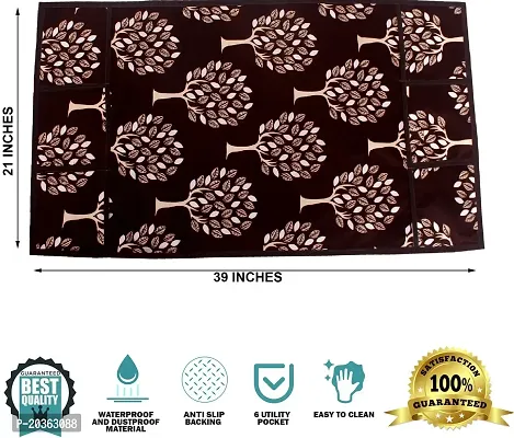 Combo of Kitchen Combo Fridge Top Cover(21 X 39 Inches), Fridge Handle Covers (12 X 6 Inches)Fridge Mats (11 X 17 Inches),  (Black Leaf 42)-thumb3