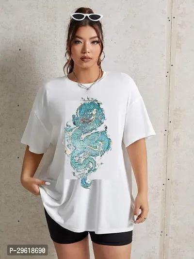 Elegant White Cotton Blend Printed Tshirt For Women-thumb0