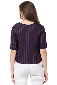 THE LION'S SHARE Women's Crepe Striped 3/4 Sleeve Casual Round Neck Blue Regular Western Top for Women and Girls-thumb4