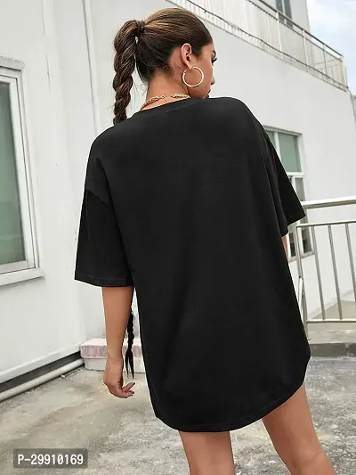 Elegant Black Cotton Blend Printed Oversized Tshirt For Women-thumb2