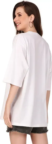 Elegant White Cotton Blend Printed Oversized Tshirt For Women-thumb1