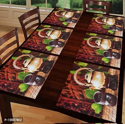 THE LIONS SHARE Placemats Table Mats|PVC Washable Place Mats|Linning Design  Dining Kitchen Restaurant Table (Set of 6, Brown, Polyvinyl Chloride)-thumb0