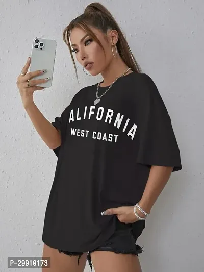 Elegant Black Cotton Blend Printed Oversized Tshirt For Women-thumb0