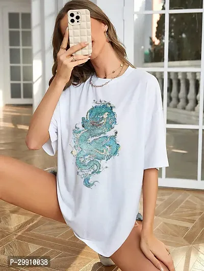 Elegant White Cotton Blend Printed Oversized Tshirt For Women-thumb2