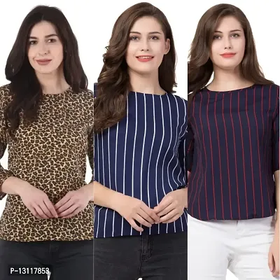 THE LION'S SHARE Women's Printed Crepe Designer Regular Wear Round Neck Top Pack of 03 .(S) 16-thumb0