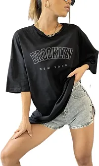 Elegant Black Cotton Blend Printed Oversized Tshirt For Women-thumb1