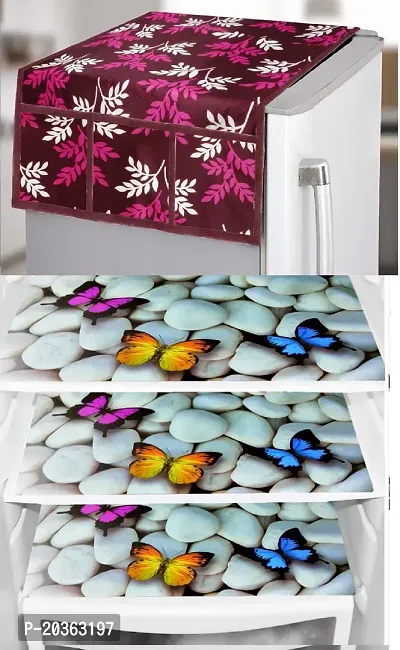 Designer Fridge/Refrigerator Top Cover with 6 Utility Side Pockets, Anti-Dust Cover, Durable, Size: 21 * 39 Inches