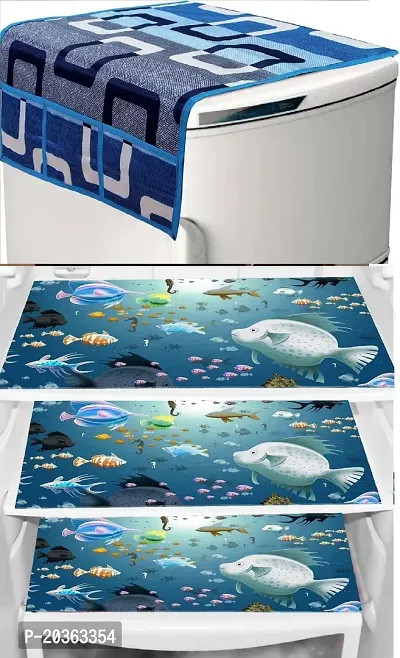 Combo of Exclusive Decorative Fridge Top Cover  Fridge Mat-thumb0