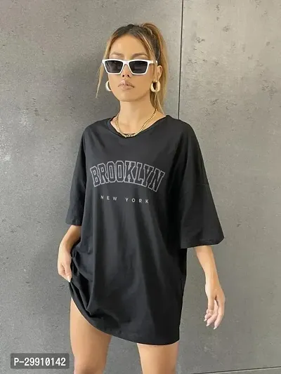 Elegant Black Cotton Blend Printed Oversized Tshirt For Women-thumb0