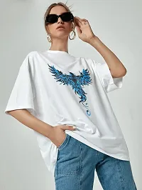 Elegant White Cotton Blend Printed Oversized Tshirt For Women-thumb1