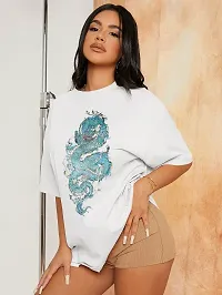 Elegant White Cotton Blend Printed Tshirt For Women-thumb1