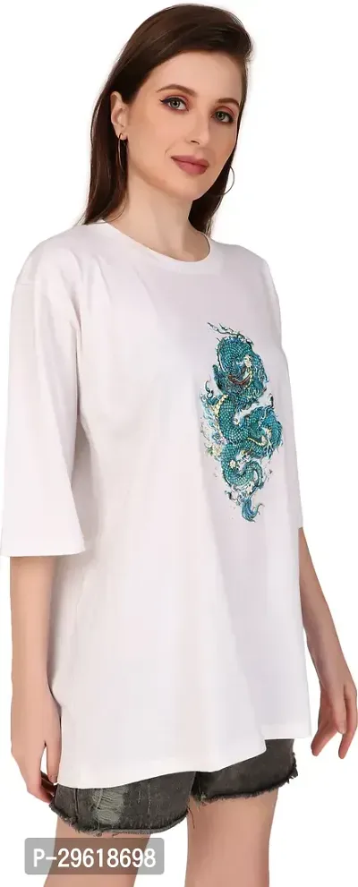 Elegant White Cotton Blend Printed Tshirt For Women-thumb0