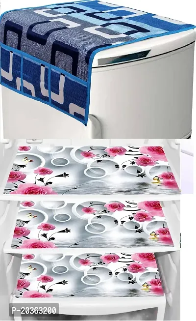 Designer Fridge/Refrigerator Top Cover with 6 Utility Side Pockets, Anti-Dust Cover, Durable, Size: 21 * 39 Inches-thumb0