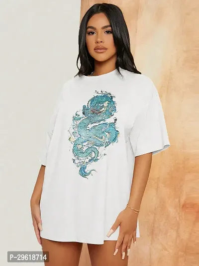 Elegant White Cotton Blend Printed Tshirt For Women-thumb0