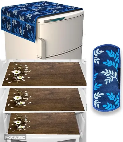 Combo of Kitchen Combo Fridge Top Cover(21 X 39 Inches), Fridge Handle Covers (12 X 6 Inches)Fridge Mats (11 X 17 Inches),  (Black Leaf 42)