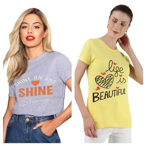 The Lion's Share Printed Round Neck T-Shirt with Half-Sleeves for Woman/Girls? {Pack of 2}