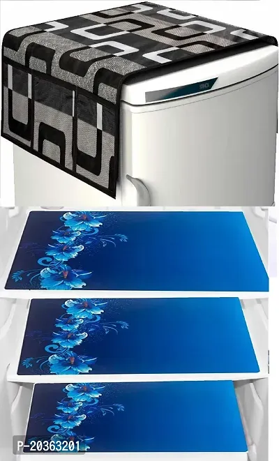 Designer Fridge/Refrigerator Top Cover with 6 Utility Side Pockets, Anti-Dust Cover, Durable, Size: 21 * 39 Inches-thumb0