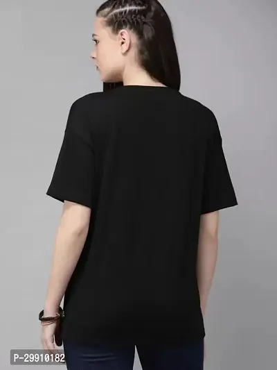 Elegant Black Cotton Blend Printed Oversized Tshirt For Women-thumb2