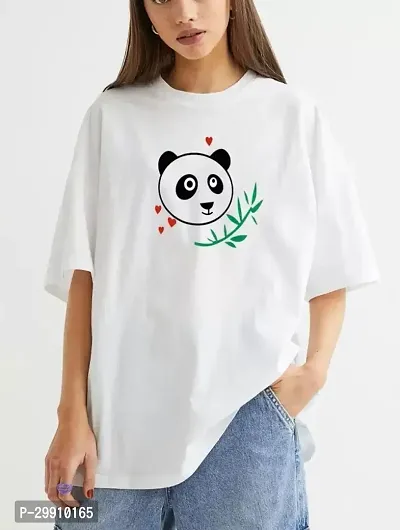 Elegant White Cotton Blend Printed Oversized Tshirt For Women