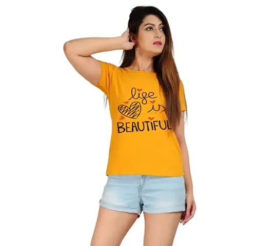 The Lion's Share Round Neck Cotton Solid Casual Regular Wear T-Shirt for Women & Girls