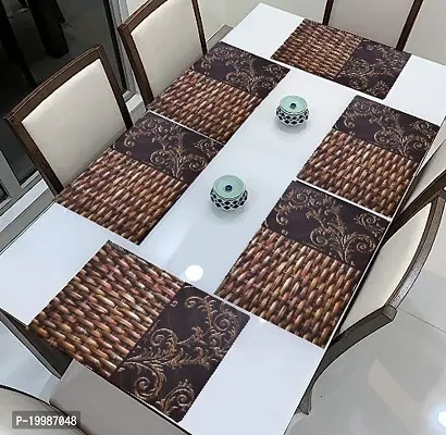 THE LIONS SHARE Placemats Table Mats|PVC Washable Place Mats|Linning Design  Dining Kitchen Restaurant Table (Set of 6, Brown, Polyvinyl Chloride)-thumb0