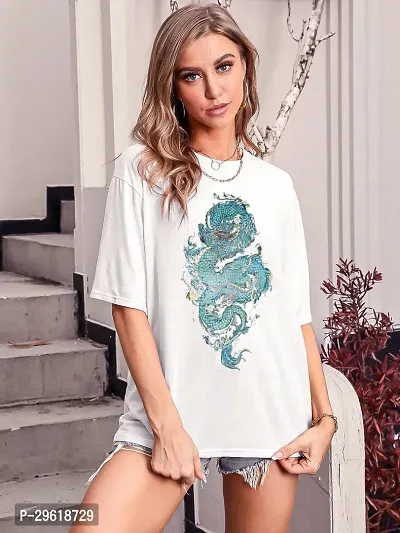 Elegant White Cotton Blend Printed Tshirt For Women-thumb0