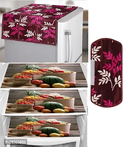 Combo of Kitchen Combo Fridge Top Cover(21 X 39 Inches), Fridge Handle Covers (12 X 6 Inches)Fridge Mats (11 X 17 Inches),  (Black Leaf 42)-thumb0