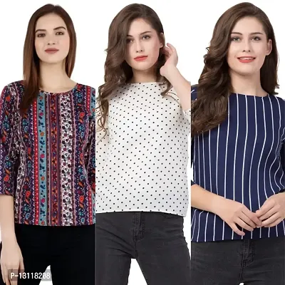 THE LION'S SHARE Women's Printed Crepe Designer Regular Wear Round Neck Top Pack of 03 .(XXL) 195