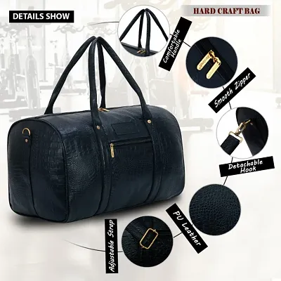 Hard Craft Textured PU Leather Stylish Duffle Bags Cabin Size Airline Friendly 35L Luxury Medium Size Travel Duffel Bag for Men and Women