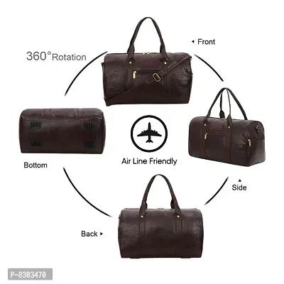 Hard Craft Textured PU Leather Stylish Duffle Bags Cabin Size Airline Friendly 35L Luxury Medium Size Travel Duffel Bag for Men and Women-thumb3