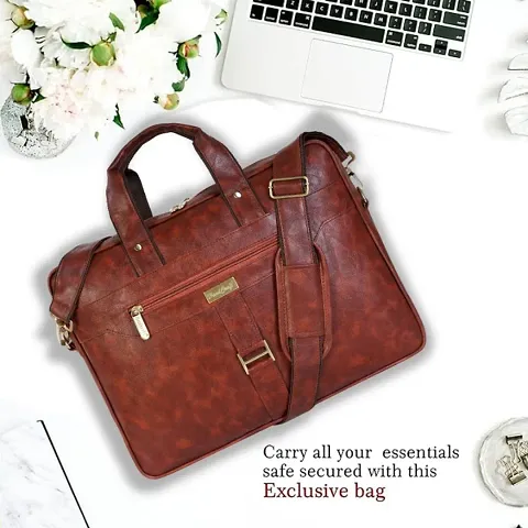 PU Leather Formal Office Laptop Sleeve Bag For 15.6 inch Laptop MacBook INoteBook Notepad Tablets Crossbody Briefcase Messenger Bag for Men Women With Detachable Shoulder Straps