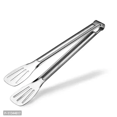 MobFest? Stainless Steel Kitchen Food Tongs for Cooking, Frying, Grilling, Barbecue, Serving Salads with Vinyl Coated Handle for Easy Grip, 11 Inch (1)