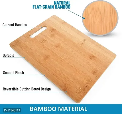 MobFest? Large Natural Bamboo Wood Cutting Board, Non-Slip, Reversible, Thick & Durable Vegetable Chopping Board for Kitchen Use with Inbuilt Handle, (36*26 cm)-thumb3