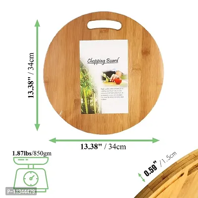 MobFest? Round Thick Reversible Wooden Chopping Board | BPA Free Fruit Vegetable Cutting Board | Natural Bamboo Large Round Cutting Board with Handle | Size - 34 cm-thumb2