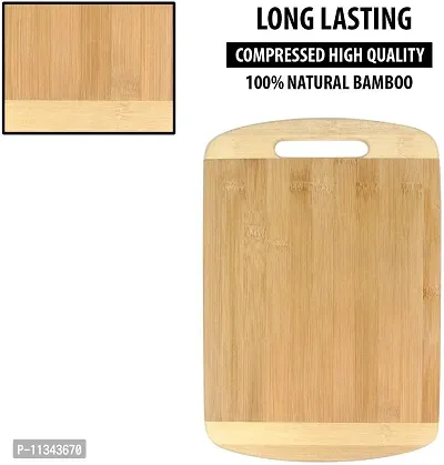 MobFest? Natural Bamboo Reversible Kitchen Chopping Cutting Slicing Board with Inbuilt Handle for Cutting Chopping Slicing Fruits Vegetables Meat, Beige, Pack of 1 (34*24 cm)-thumb3