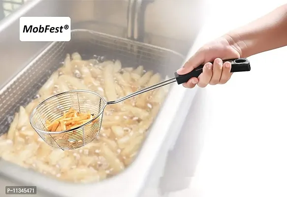 MobFest? Deep Frying Stainless Steel Wire Strainer for Home Kitchen, Snack, Pakora, Poori, Jhara, Jhalni, Charni, Skimmer with Heat Resistant Handle, 15 Inch-thumb4