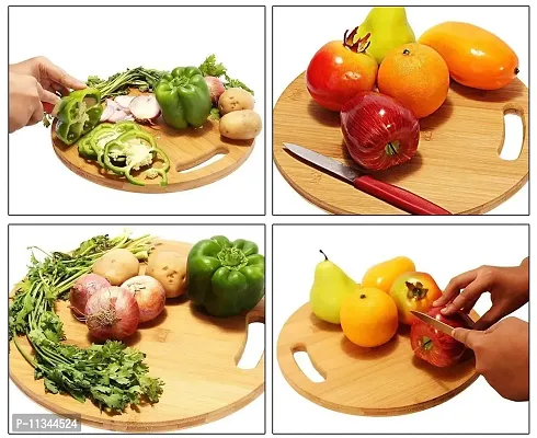 MobFest? BPA Free Reversible Wooden Round Chopping Board / Fruit Vegetable Meat Cutting Slicing Board / Anti-Skid / Size- 34cm-thumb4