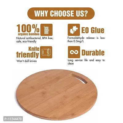 MobFest? Round Thick Reversible Wooden Chopping Board | BPA Free Fruit Vegetable Cutting Board | Natural Bamboo Large Round Cutting Board with Handle | Size - 34 cm-thumb3