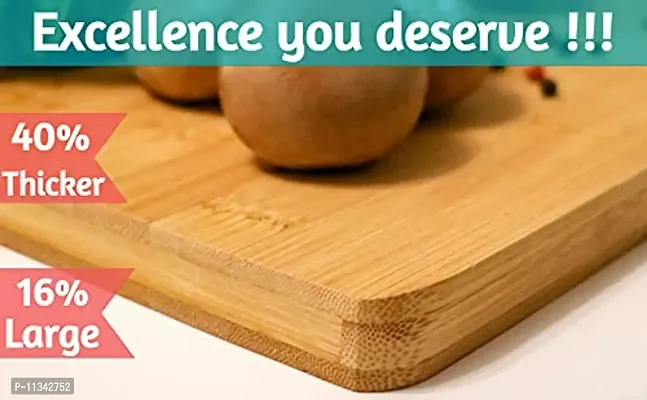 MobFest? Large BPA Free Reversible Natural Bamboo Wooden Fruit Vegetable Serving Chopping Cutting Board with Inbuilt Handle for Kitchen Use, Size- 36*26cm-thumb5