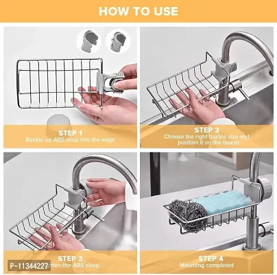 MobFest? Kitchen Sink Caddy Storage Organizer Drainer Caddy for Dishwashing Soap Sponge Holder Faucet Storage Rack-thumb3