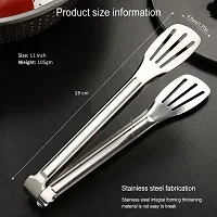 MobFest? Stainless Steel Kitchen Food Tongs for Cooking, Frying, Grilling, Barbecue, Serving Salads with Vinyl Coated Handle for Easy Grip, 11 Inch (1)-thumb1