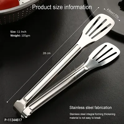 MobFest? Stainless Steel Kitchen Food Tongs for Cooking, Frying, Grilling, Barbecue, Serving Salads with Vinyl Coated Handle for Easy Grip, 11 Inch (1)-thumb2