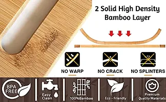 MobFest? Large Natural Bamboo Wood Cutting Board, Non-Slip, Reversible, Thick & Durable Vegetable Chopping Board for Kitchen Use with Inbuilt Handle, (36*26 cm)-thumb3