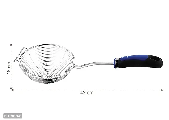 MobFest? Skimmer Ladle Wire Strainer Long Handle Deep Frying Food Pasta Spaghetti Noodle Puri Khara Snack Pakoda for Kitchen, 16 Inch-thumb2