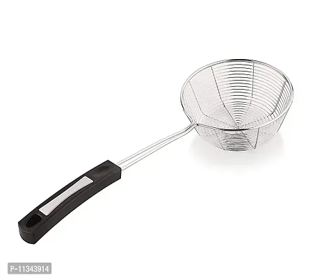 MobFest? Heat Resistant Deep Frying Strainer Stainless Steel Skimmer Ladle, French Fries, Pakoda, Bhajiya, Puri, Fish, Vegetables Frying with Long Grip Handle for Home Kitchen Utensil Tool, 15 Inch-thumb0